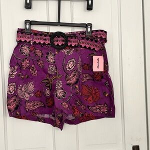 Nicole Miller Purple Floral High-Waist Shorts with Belt